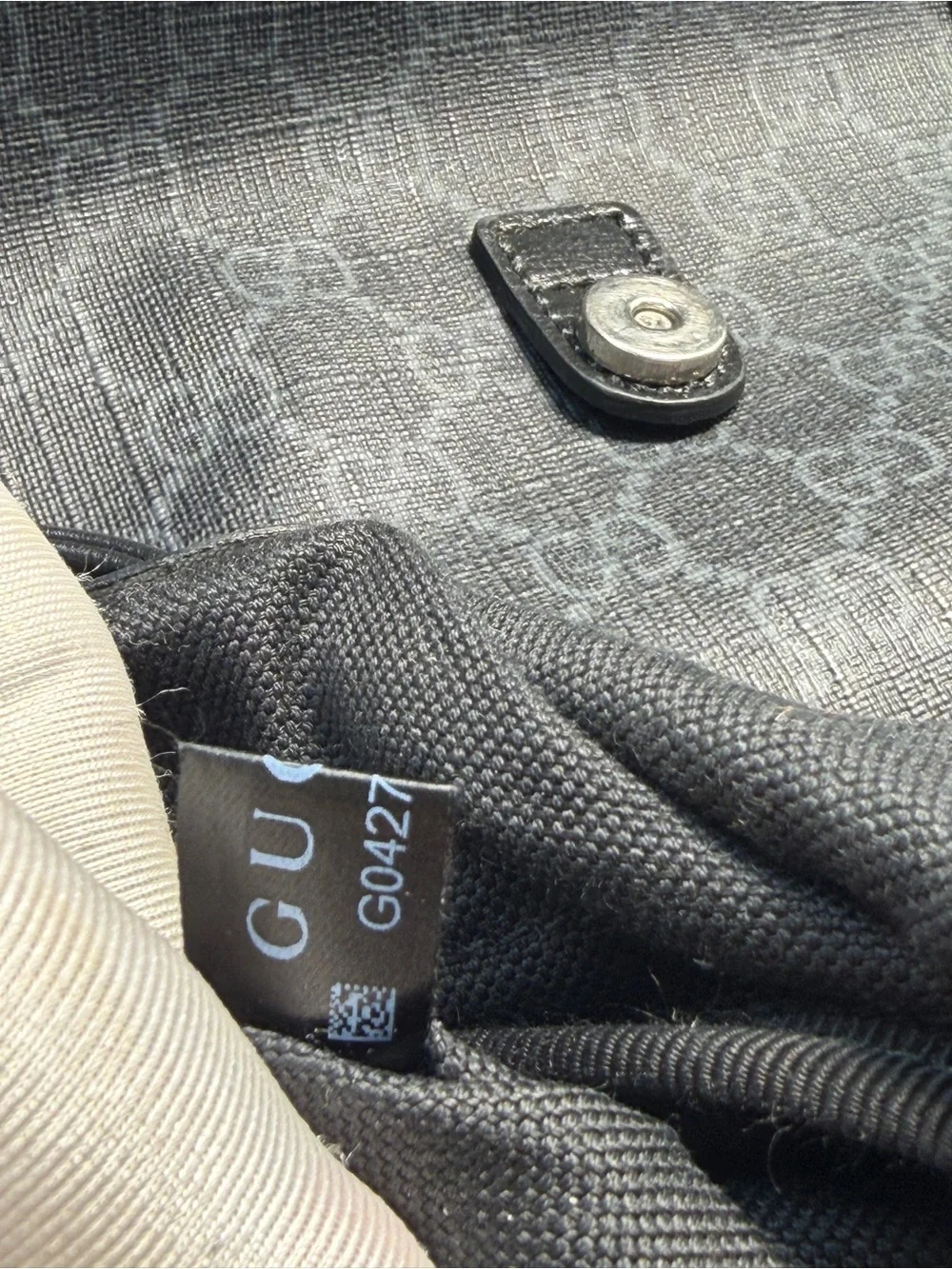 Gucci Black Monogram Leather-Trim Backpack
